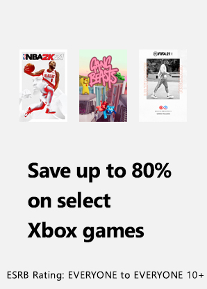 Save up to 80% on select Xbox games. ESRB Rating: EVERYONE to EVERYONE 10+. Image of game box art for NBA 2K21, Gang Beasts, and FIFA 21 Ultimate Edition.